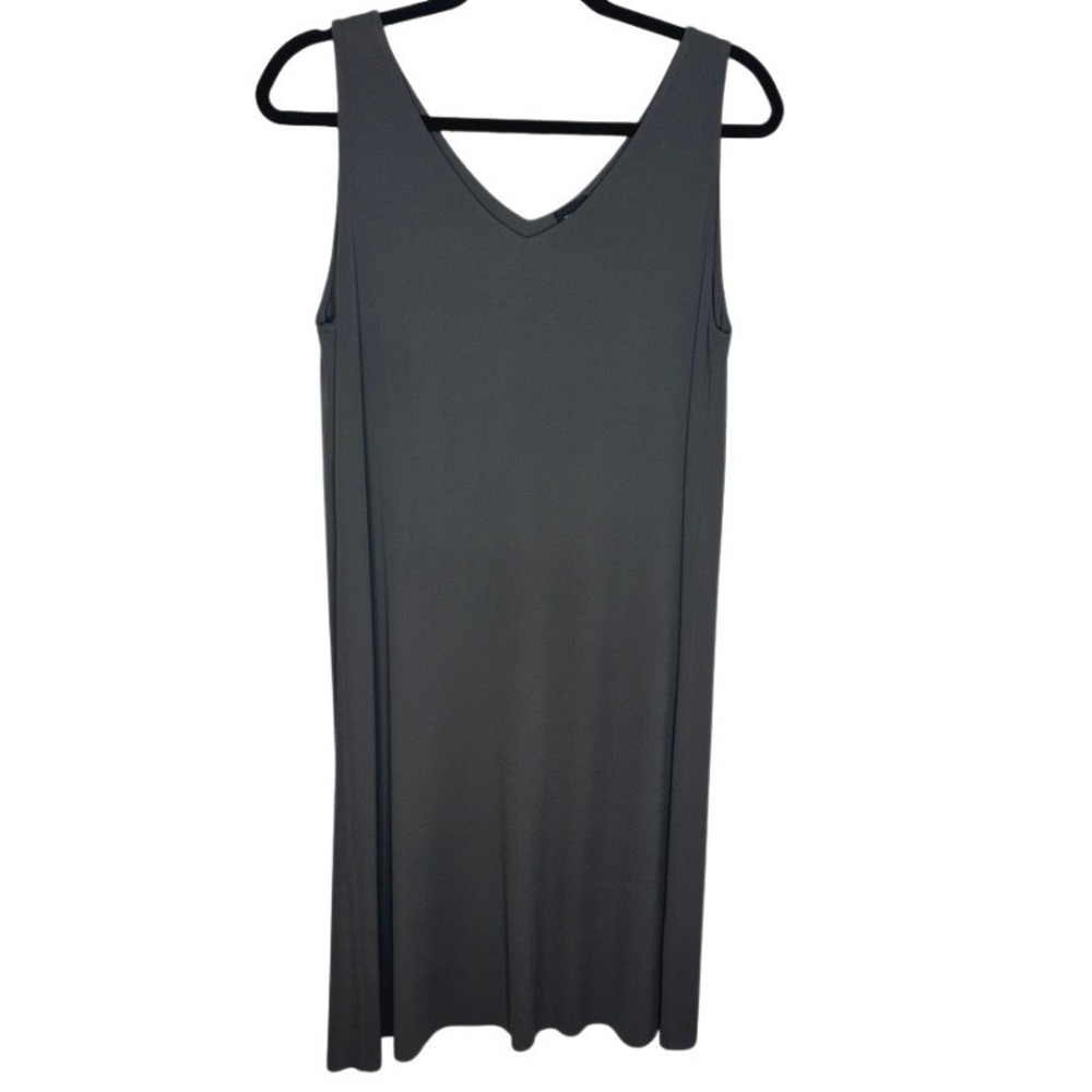 Eileen Fisher Dress 100% Silk Charcoal Gray V-Neck‎ Sleeveless Shift Size Small